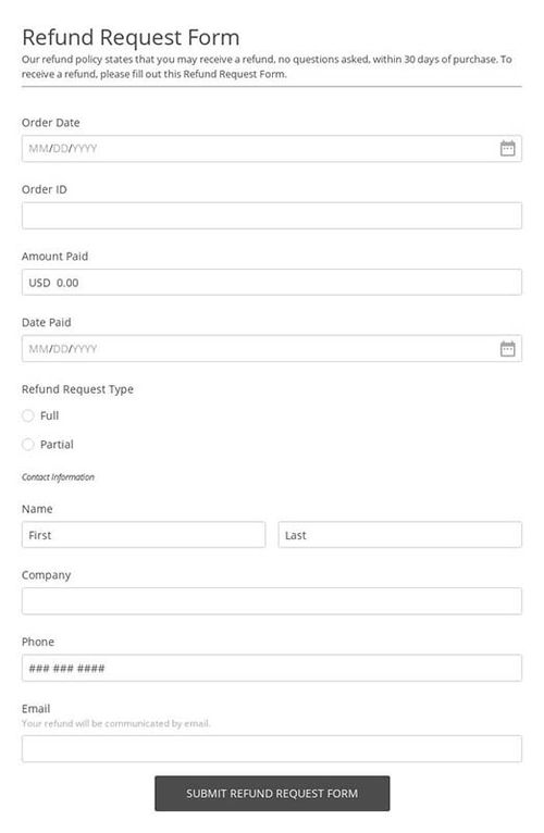 Screenshot of a scam refund request form