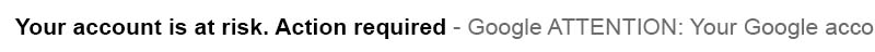 Screenshot of an email subject line: "Your Account is at risk. Action Required"